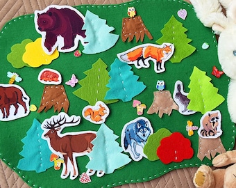 Wild Animal play mat Waldorf Inspired Pretend Play Felt Playscape Preschool Creative Magnetic board Small World Tummy Time Early Childhood