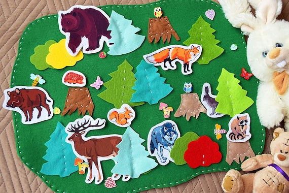 Wild Animal Play Mat Waldorf Inspired Pretend Play Felt Playscape