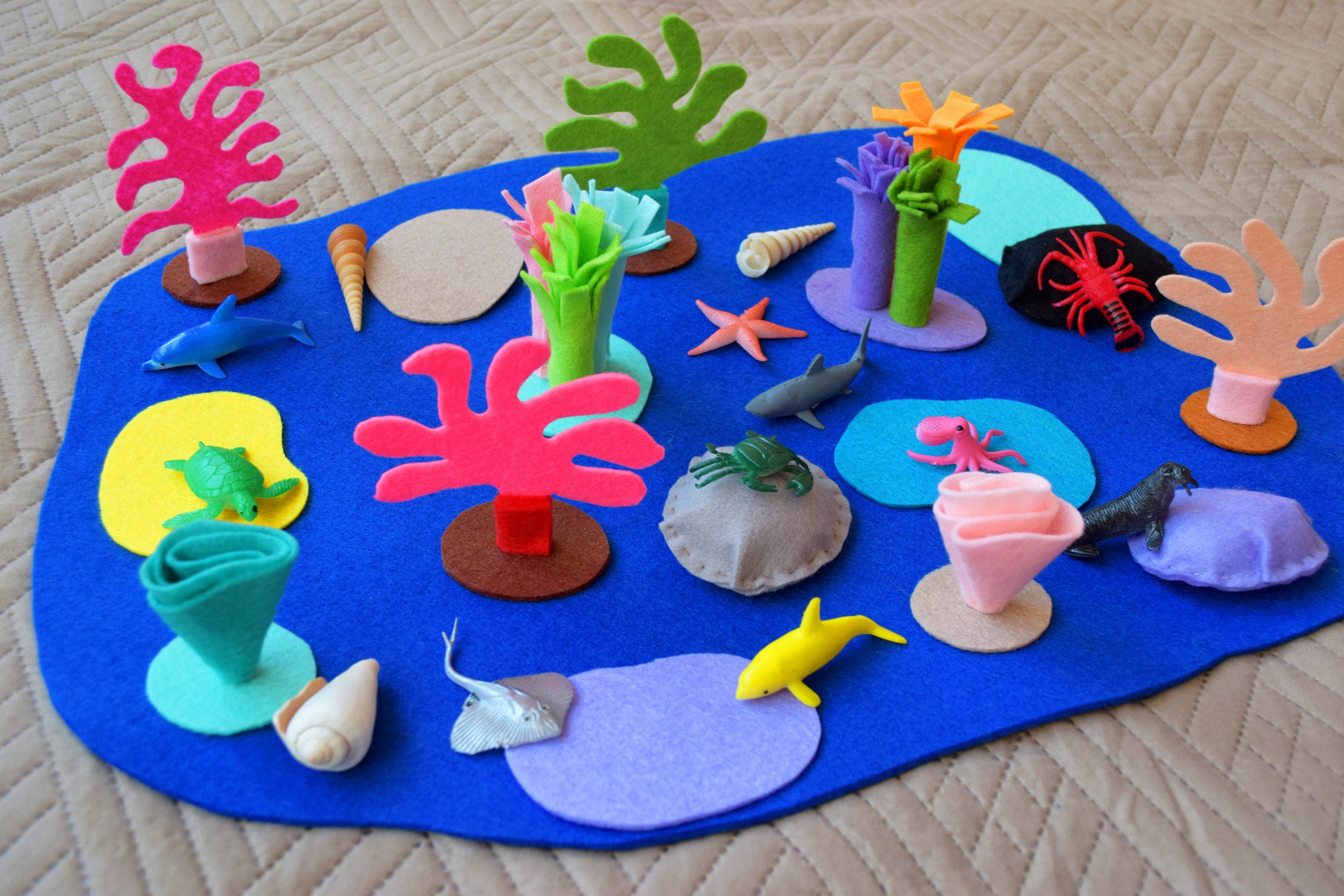 Ocean Play Mat Kids Playscape Toy Felt Sea Coral Reef Preschool