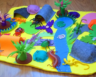 Felt Playscape Insect and Reptile Play Mat Set Small World Educational toy Sensory blanket Children activity Educational Preschool Gift