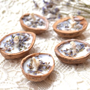 Lavender floating candles 5 pcs Fall wedding decor soy candle Floral Tea light Water Botanical Walnut shell Bridal Beach Wedding favors gift