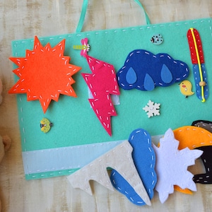 Weather Game Felt board Outside is chart Today is chart Montessori Preschool Learning Educational Weather Tracker Weather station pieces