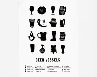 Tea Towel | Beer Chart | History of Beer | Beer Vessels |