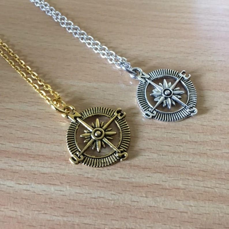 Travellers Gift Wanderlust Compass Necklace Compass Jewelry Geography Student Gold Compass Pendant Charm Friendship Necklace