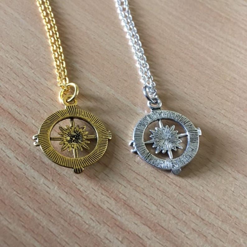 Travellers Gift Wanderlust Compass Necklace Compass Jewelry Geography Student Gold Compass Pendant Charm Friendship Necklace