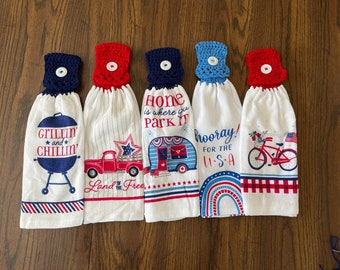 Cute Patriotic kitchen towels with crochet tops double thickness