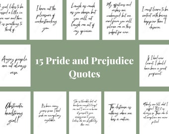 Jane Austen PRIDE AND PREJUDICE Book Quote, Printable Bundle, Wall Art Literary Quotes Instant Download