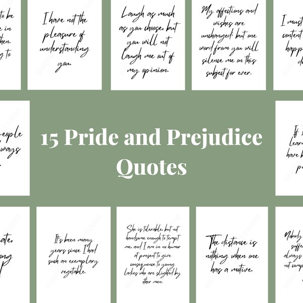 Jane Austen PRIDE AND PREJUDICE Book Quote, Printable Bundle, Wall Art Literary Quotes Instant Download