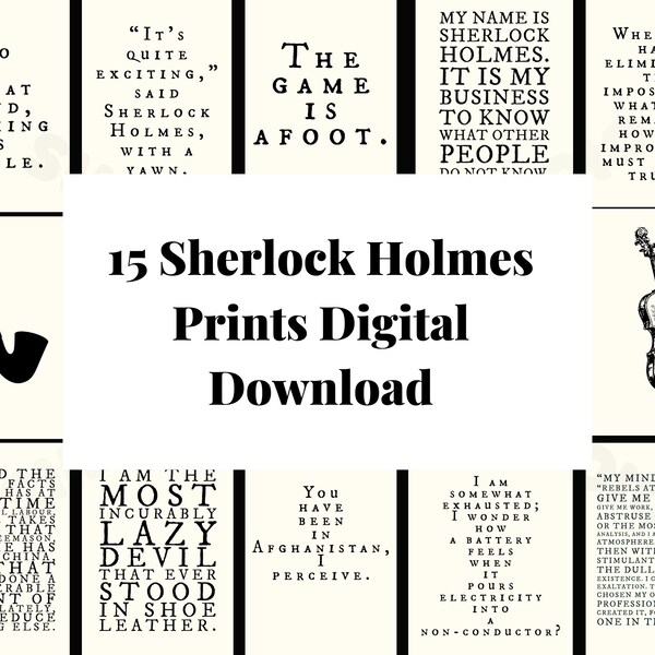 SHERLOCK HOLMES QUOTE Wall Decor Digital Bundle, Printable Literary Art, Instant Download, Book Lover Gift, English Classroom Posters