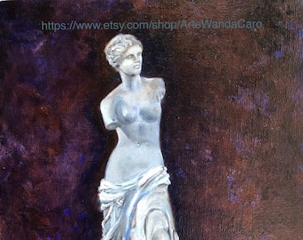 Venus of Milo Aphrodite Afrodita marble statue, 8x10" original oil painting on linen canvas ©WCaro Sold ONLY@ETSY