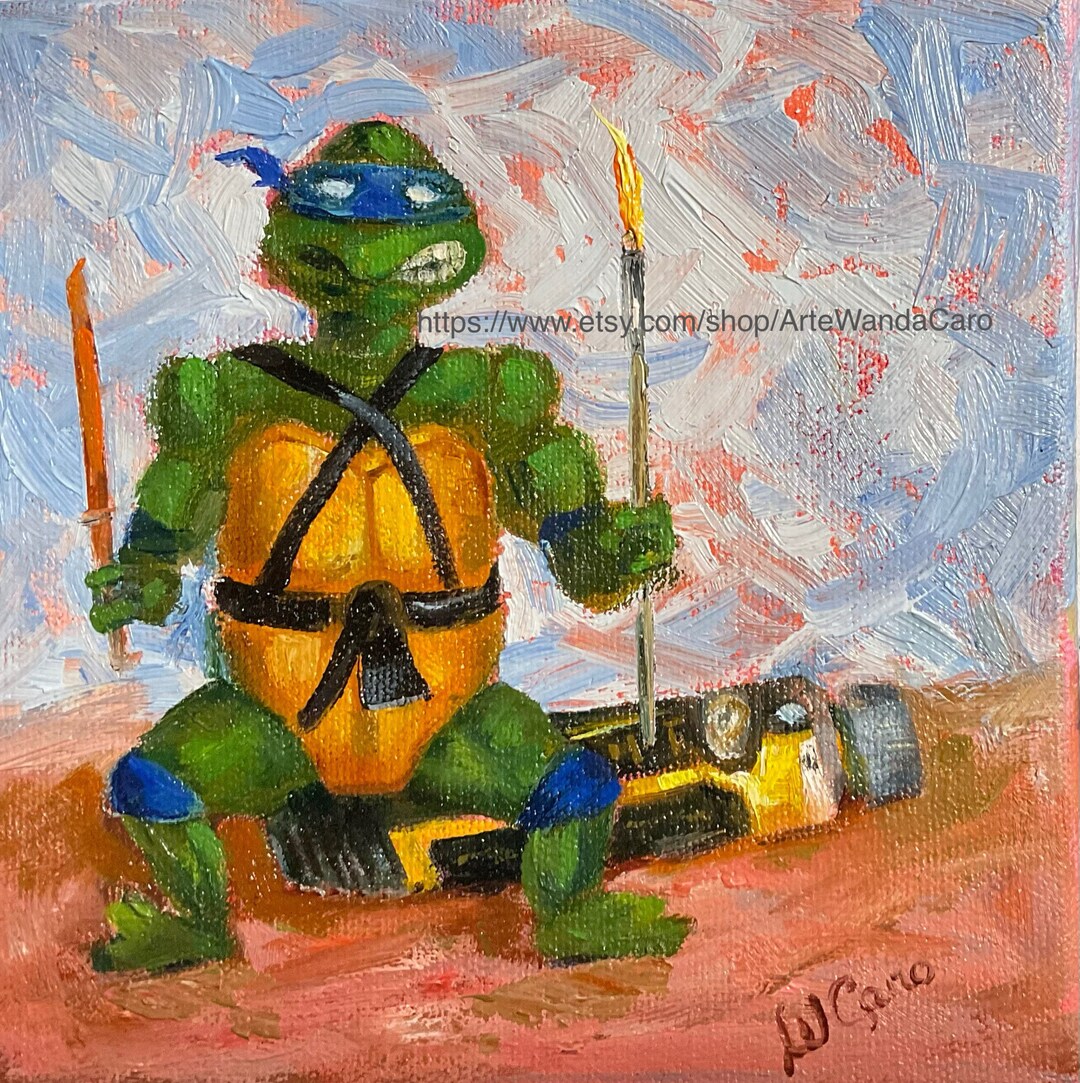 Leonardo Ninja Turtle and Rembrandt Tube: Original Still Life Oil