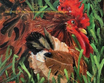 Rooster wall art, original  oil painting, kitchen art, ©WCaro