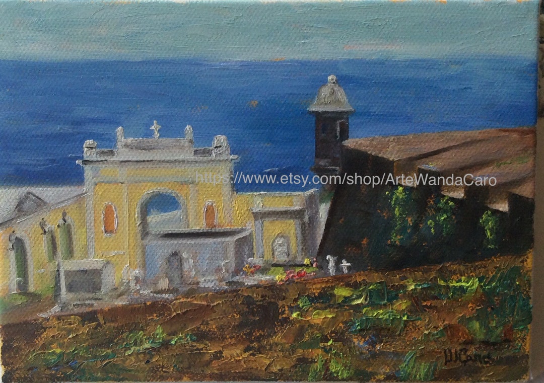 Old San Juan Cemetery Oil Painting: Puerto Rico Tropical Art (7x5 ...