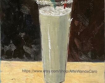 Frozen Margarita Oil Painting on panel,  Bar Cocktail Still Life, 5x7" ©WCaro
