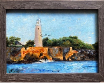 Jamaica Negril Lighthouse, original oil on canvas, Caribbean wall art, ©WCaro, Sold ONLY.@.ETSY