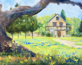 Texas  Spring , bluebonnets , landscape, original oil on canvas  7x5 ,ONLY sold at ETSY ©WCaro