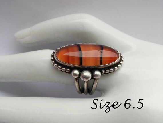Vintage Navajo Banded Orange Black Agate Sterling Silver Ring Etsy