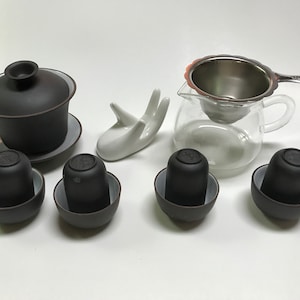4oz Gaiwan Tea Set (Fancy) Black And White 10pcs #11