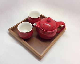 Simple Chinese Tea Set: Red Teapot with Two Cups