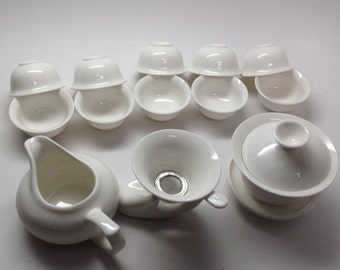 Gaiwan plain white tea set 13pcs with gift box