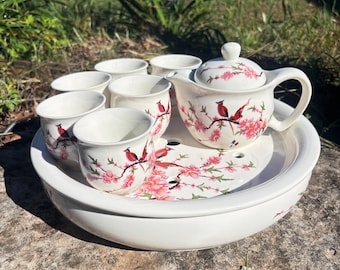 Double Wall Bird Tea Set with Tea Tray
