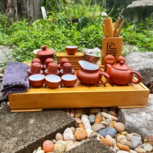 30 piece Yixing Tea Set: Large Bamboo Tea Tray, Gongfu Style