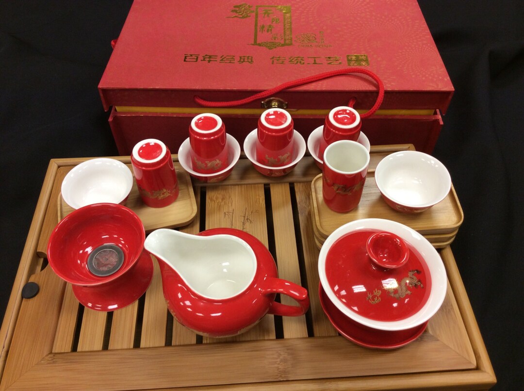 Red Dragon Tea Set With Medium Size Tea Tray Etsy