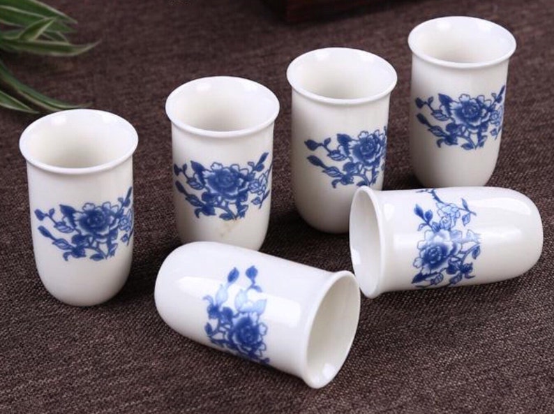 Chinese Tea Tasting Cups Blue Peony Beautiful Cups Mathcing Etsy