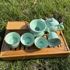 Double Koi Fish Tea Set with Medium Bamboo Tea Tray image 6