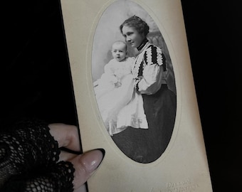 Antique Cabinet Card Mother and Baby Portrait, Victorian Family Photograph, Inscribed Photo Keepsake
