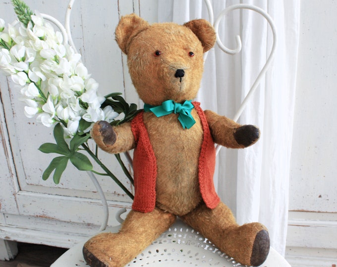 Old 1950s 19teddy Bear, Mohair, Vintage English Jointed Teddy Bear