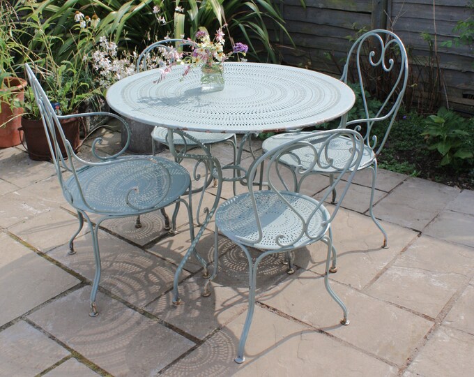 Mid Century French Metal Garden Table Set With Four Chairs Etsy UK