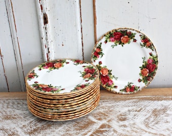 Royal Albert Bone China Plates: Old Country Roses, Vintage Pair