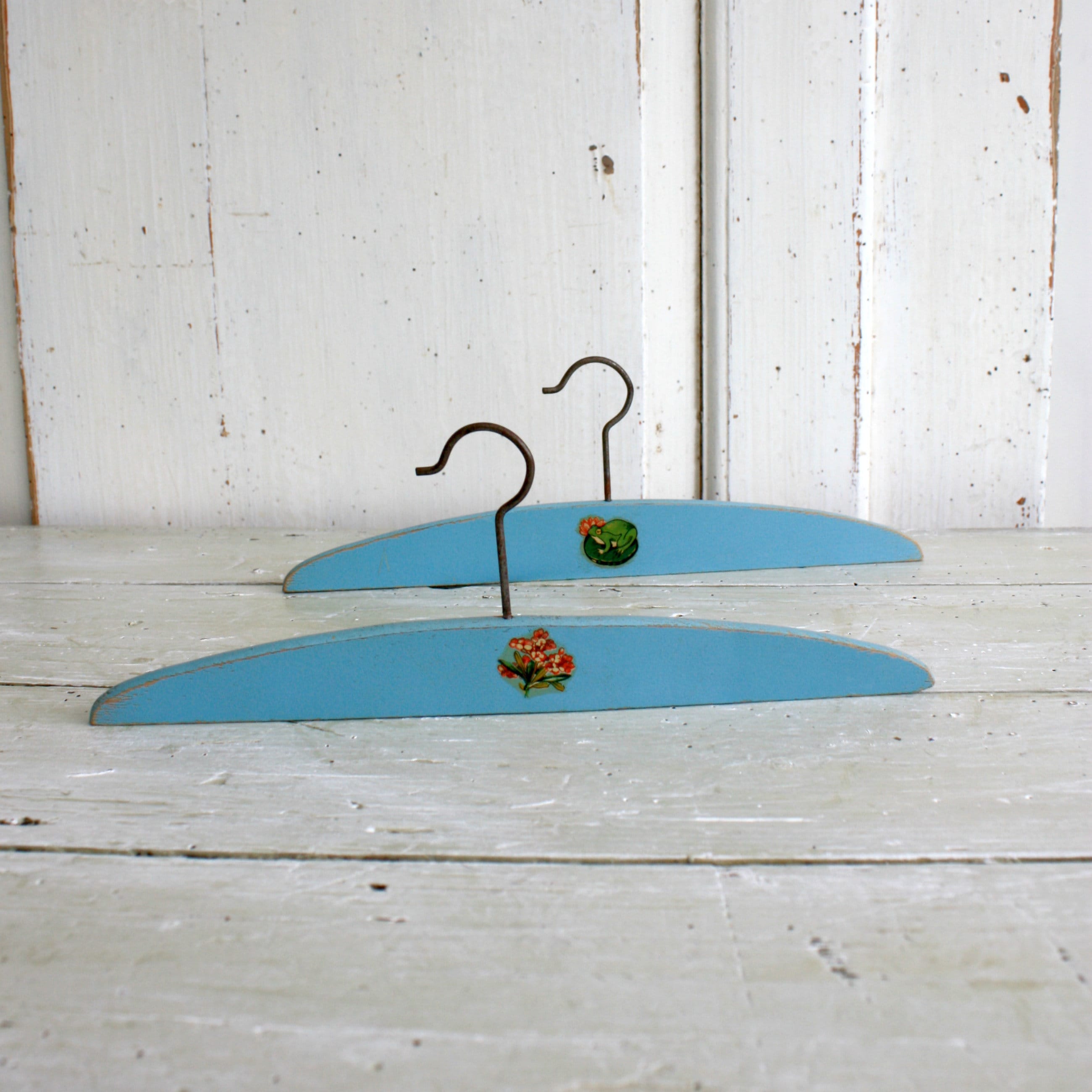 Pair of French Painted Wooden Baby Coat Hangers Etsy UK