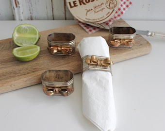 Vintage Silver Plated Napkin Rings, Gold Bow Detail, Set of Four