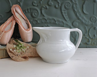 French Vintage White Ironstone Pitcher or Jug