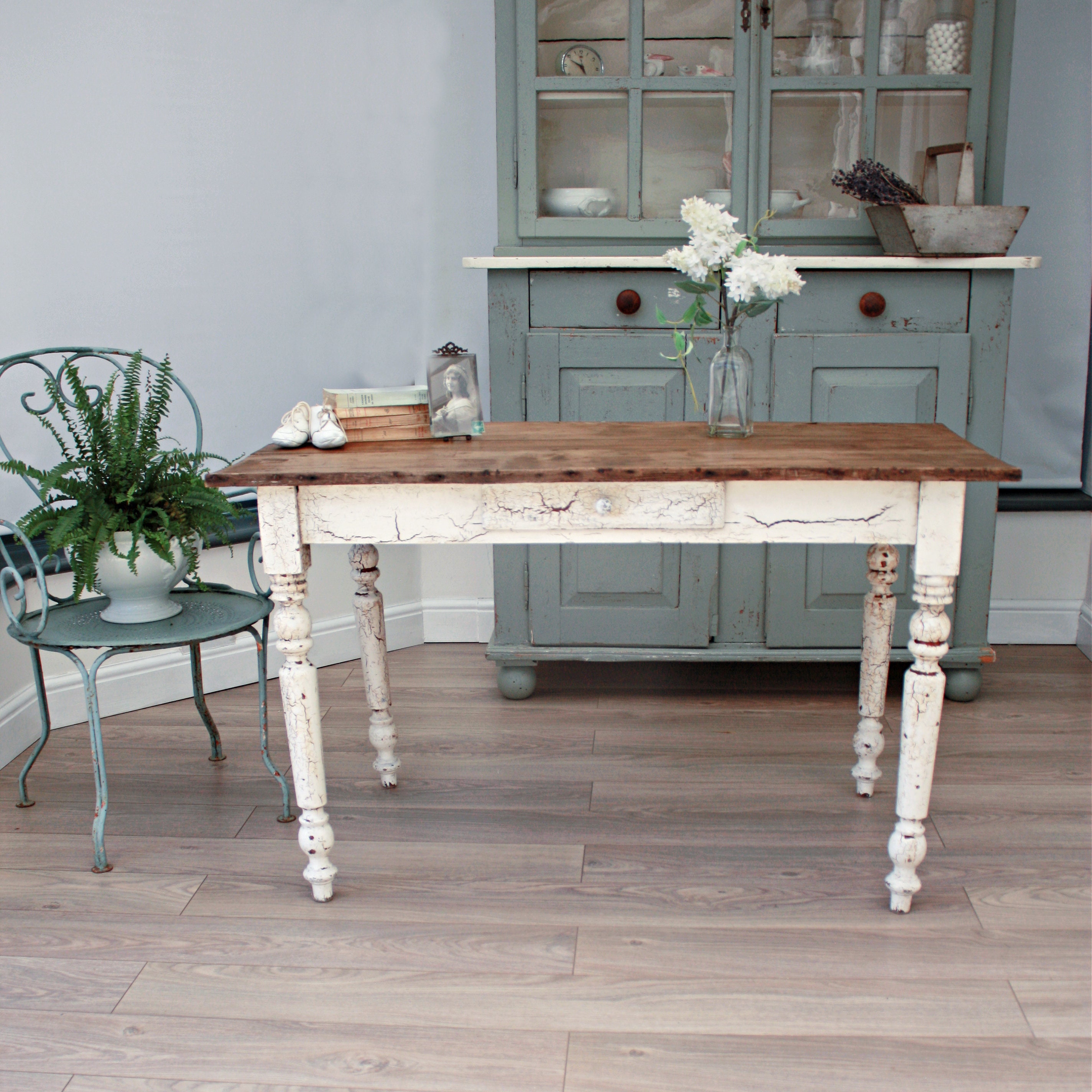 Vintage French Solid Wood White Painted Table or Desk With Etsy UK