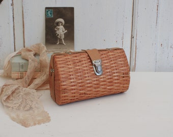 Pochette o borsetta in paglia intrecciata originale anni '70