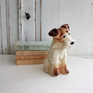 Cute Ceramic Terrier Dog Figurine Ideal for Kitsch Home Decor or Dog lover Gift