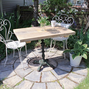 Old French Cast Iron Garden Table with Reclaimed Solid Wood Top