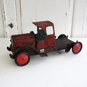 Old Decorative Red Tin Toy Car