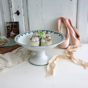 French Ironstone Cake Stand: Teal Floral Patisserie Plate, Orchies Faience