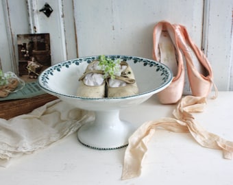 French Ironstone Cake Stand: Teal Floral Patisserie Plate, Orchies Faience