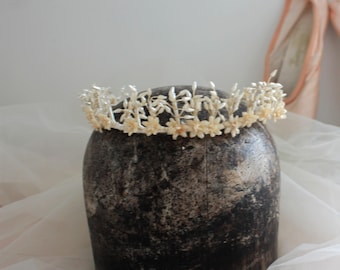 Antique Wax Bridal Tiara with Delicate Ivory Orange Blossom Flowers,  Wedding Crown, Bridal Headpiece,