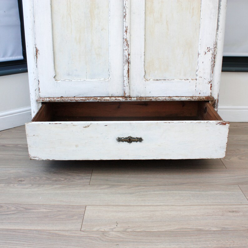 White Painted French Armoire Linen Cupboard Solid Wood Etsy UK