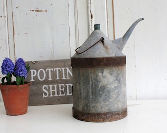 Old French Vintage Large Galvanised Oil Can