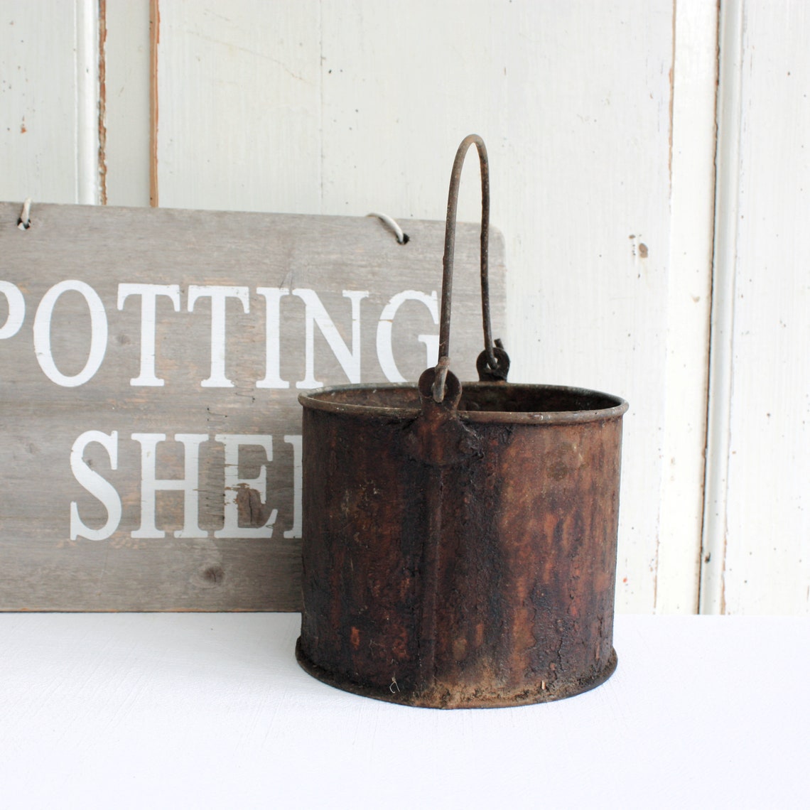 Old Galvanised Metal Paint Kettle Unique Herb or Garden Etsy UK