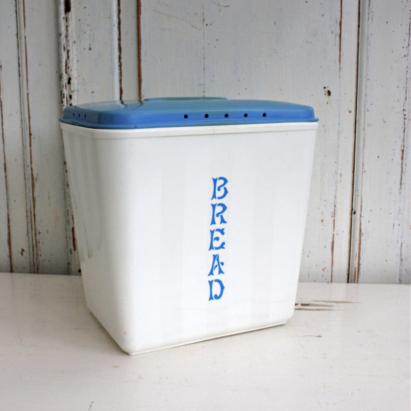 Blue English retro 60's bread bin or bread box, Original vintage retro Kitchen storage