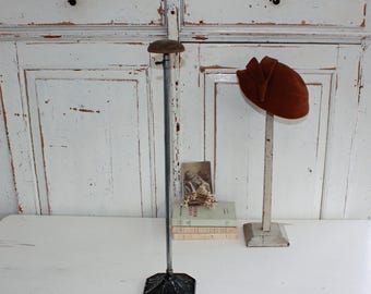 Tall French Chrome Adjustable Hat or Wig Stand, Old Milliners Shop Hat Display