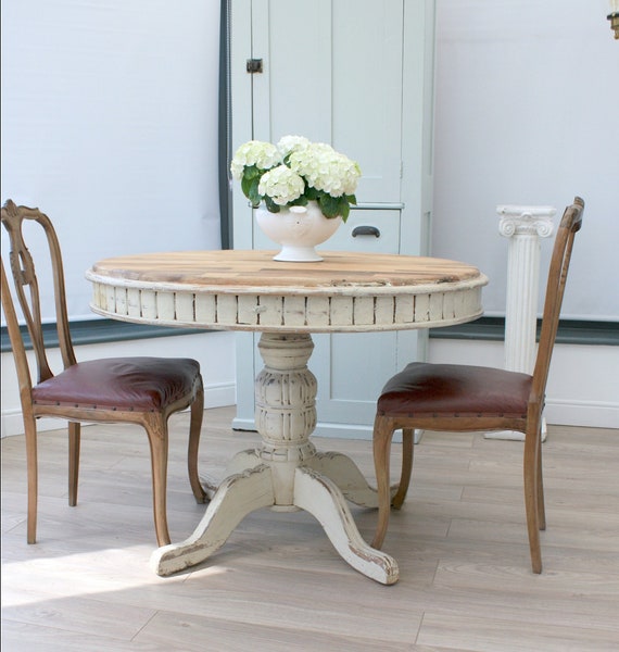 Round Dining Table Rustic Shabby Chic Pedestal Dining Table